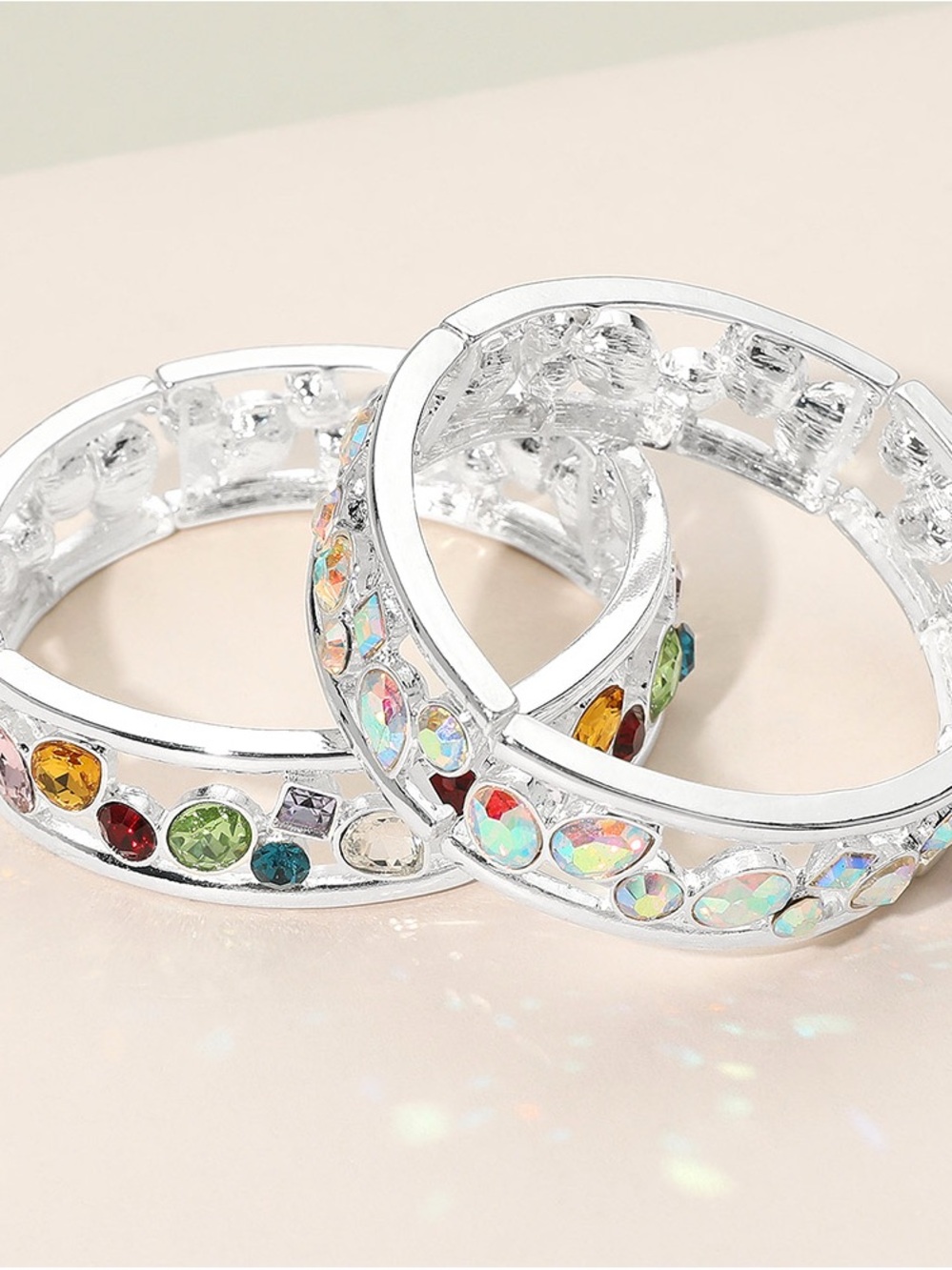 Silver-Tone Multi-Color Crystal Bangle Bracelet - Picture 2 of 2